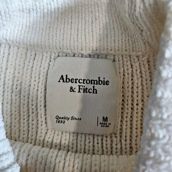 Abercrombie & Fitch Sweater Womens Medium White Crewneck Ribbed Pullover Knit - Picture 3 of 6